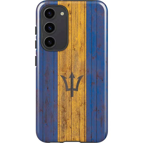 Barbados Flag Dark Wood Galaxy S23 Plus Pro Case